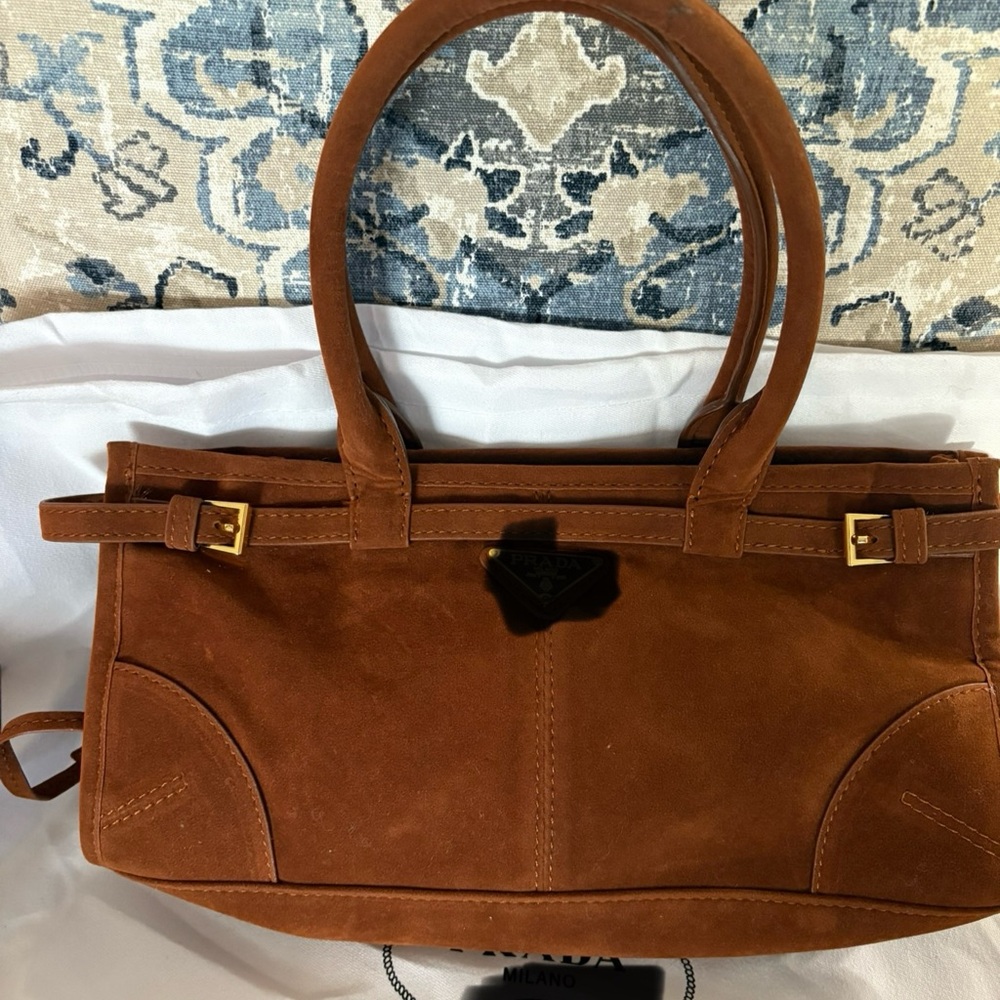 Faux suede east west design bag
